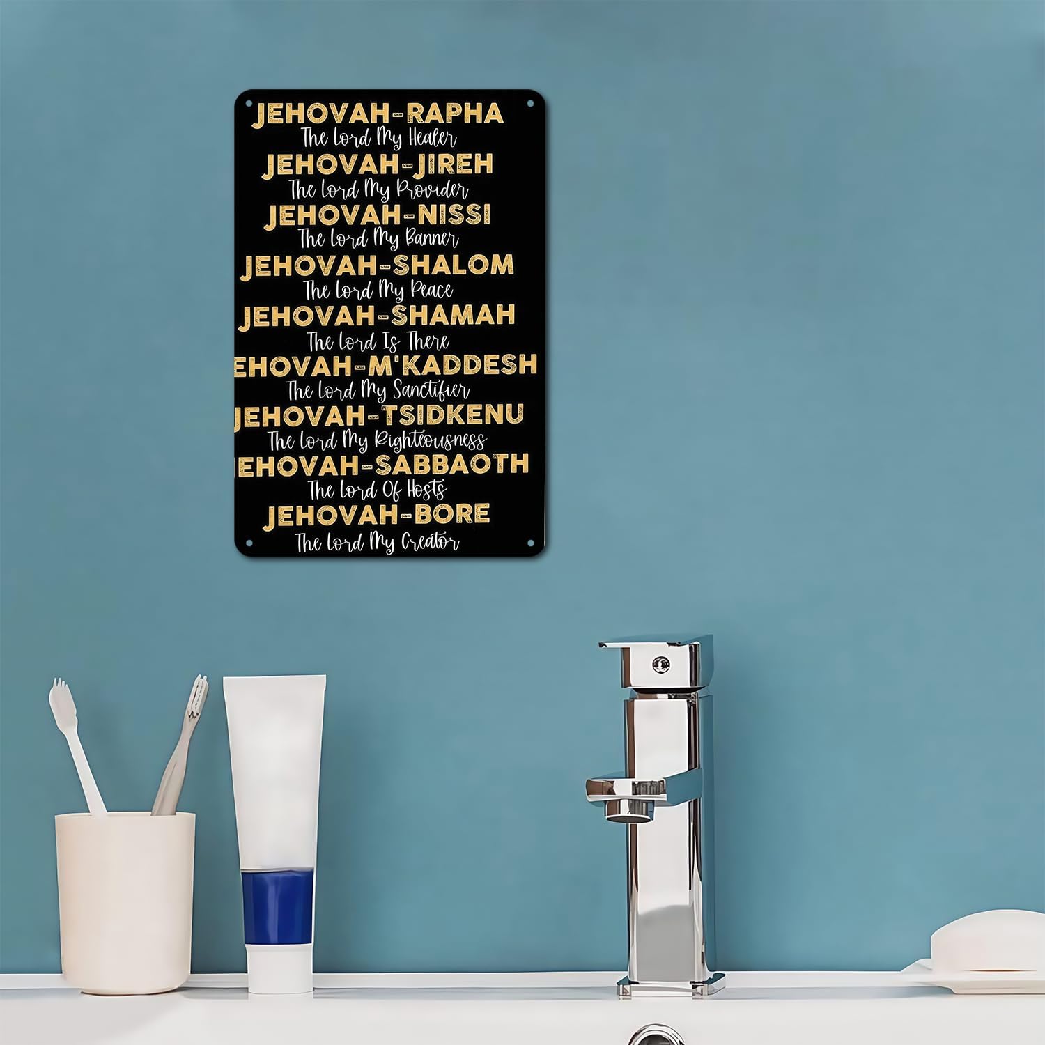 Jehovah Names tin sign Vintage Biblical Scripture Metal Sign Print Aesthetic for Garden Yard Bar Porch Home Bedroom Kitchen Wall Decor Gift 8 x 12 in