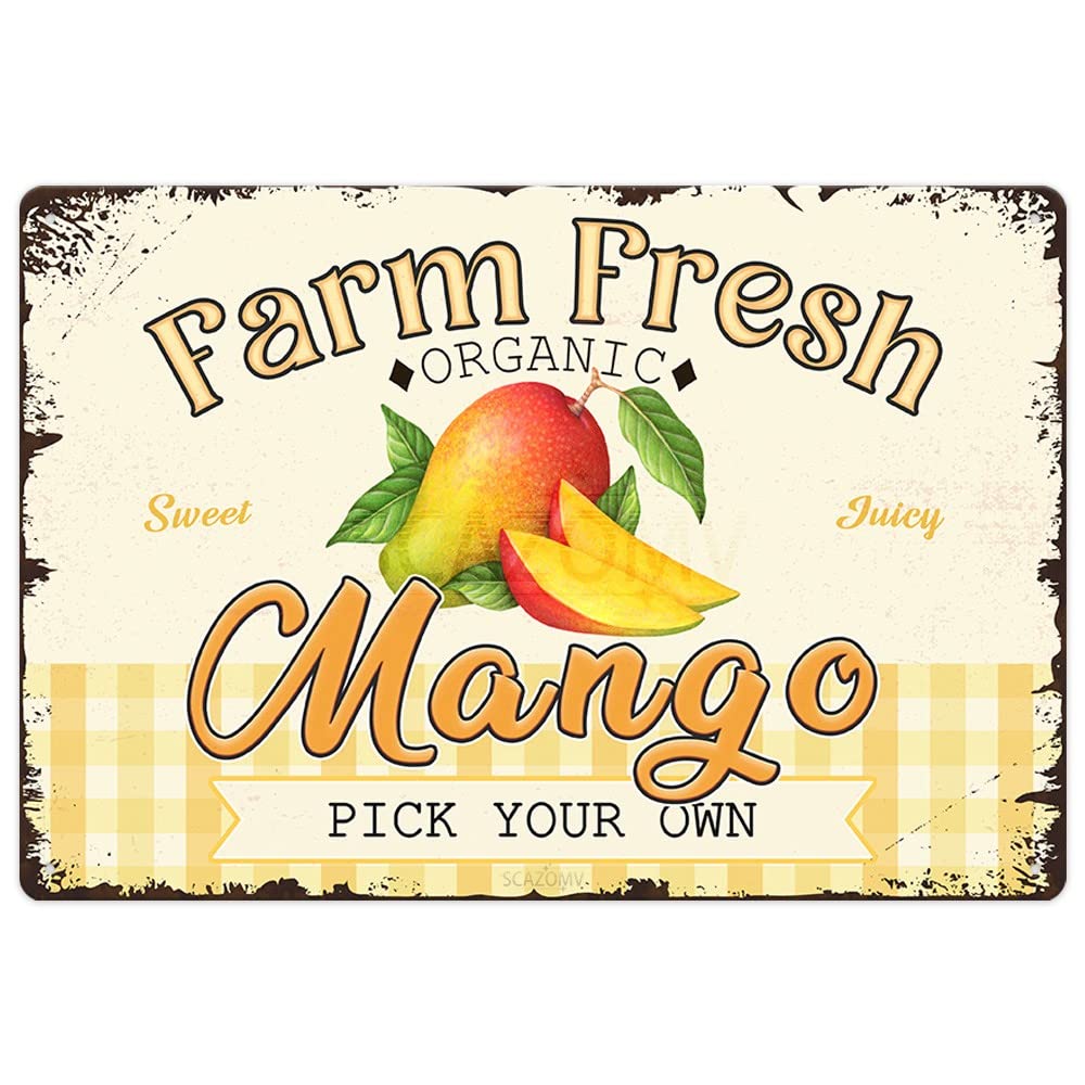 Farm Fresh Sweet Juicy Lemons Vintage Metal Tin Sign, Retro Fruit Poster Decorative Wall Art Signage, Farmhouse Country Market Kitchen Bar Home Decor, 12" X 8"
