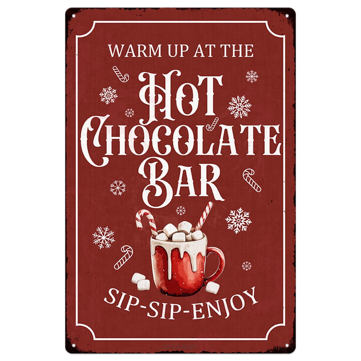 Christmas Metal Signs Red Hot Chocolate Bar Tin Sign Vintage Print Art Poster Ornaments for Home Kitchen Patio Yard Office Cafe Coffee Bar Front Door Porch Wall Decor Xmas Novelty Gift 8X12 Inch