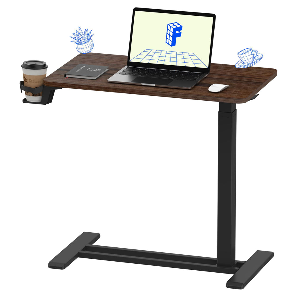 FLEXISPOT H7 Adjustable Overbed Bedside Table with Wheels Pneumatic Mobile Standing Laptop Desk Rolling Computer Cart Movable Overbed Table Hospital Home Use (31.5" W x 17.7" D, White Maple Large)