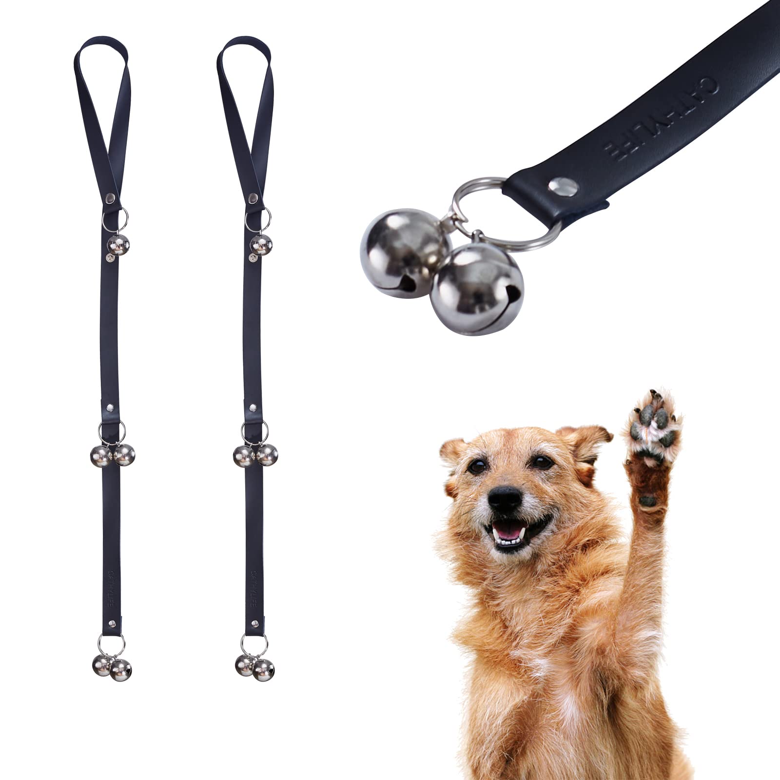 Leather Dog Doorbells for Door Knob, Adjustable Brass Potty Training Bells for Puppy to Go Outside, Easy Dog Door Bell for Potty Training