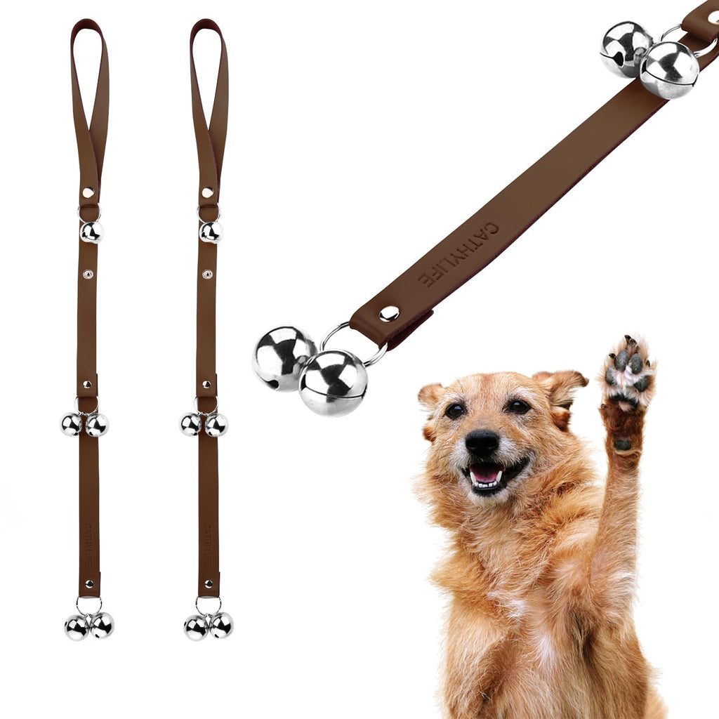 Leather Dog Doorbells for Door Knob, Adjustable Brass Potty Training Bells for Puppy to Go Outside, Easy Dog Door Bell for Potty Training
