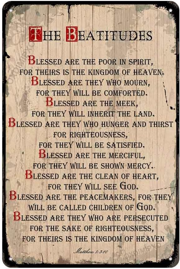 oxdimipxo Tin Sign the Beatitudes Wall Art Decor Scripture/Christian Plaques Decoration for Home/Office, Inspirational Verse Poster for Spiritual, Metal, 8 X 12 Inch