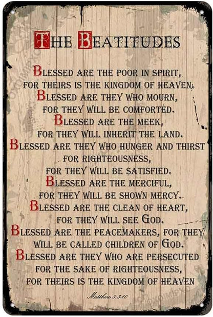 oxdimipxo Tin Sign the Beatitudes Wall Art Decor Scripture/Christian Plaques Decoration for Home/Office, Inspirational Verse Poster for Spiritual, Metal, 8 X 12 Inch