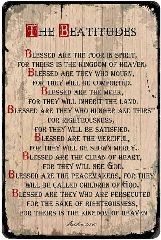 oxdimipxo Tin Sign the Beatitudes Wall Art Decor Scripture/Christian Plaques Decoration for Home/Office, Inspirational Verse Poster for Spiritual, Metal, 8 X 12 Inch