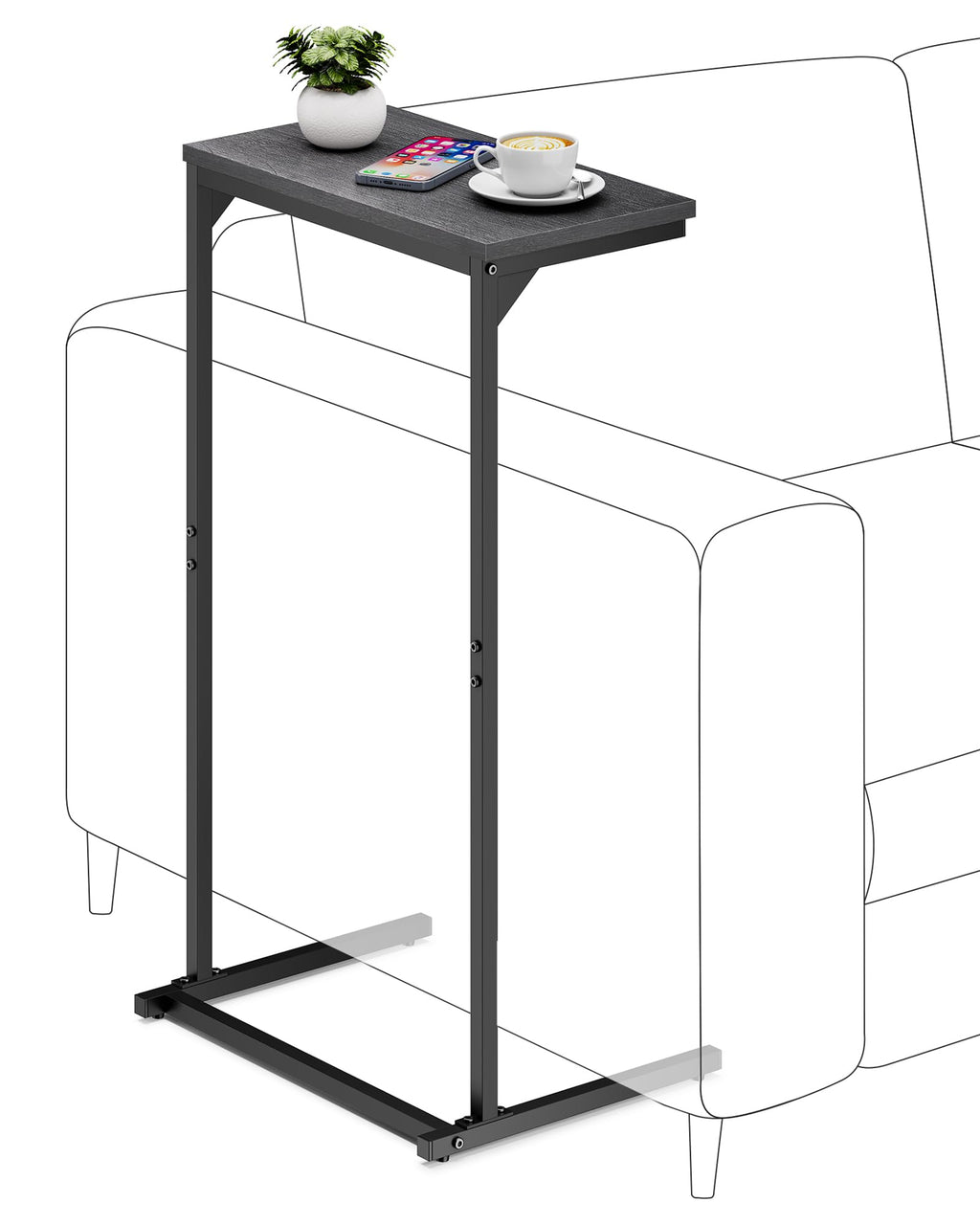 TUTOTAK C Shaped End Table, Tv Tray, Small Side Table, 28.7 inch Tall Couch Table, Tray Table, Sofa Table, Living Room, Bed Room, Brown TB01BB071