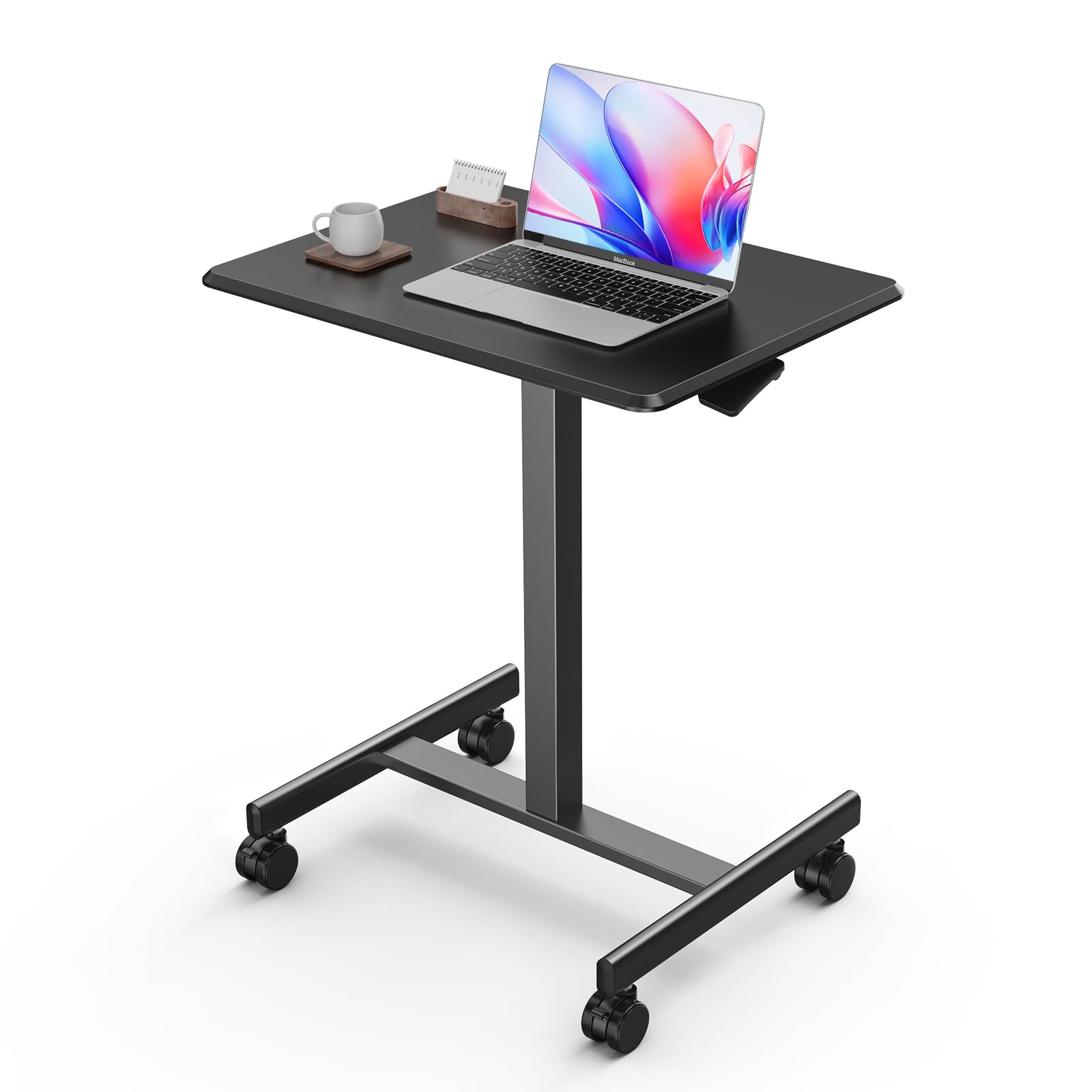 DUMOS Mobile Rolling Desk with Wheels Adjustable Height Small Standing Desks Portable Laptop PC Table Computer Workstation for Home Office Small Space Black