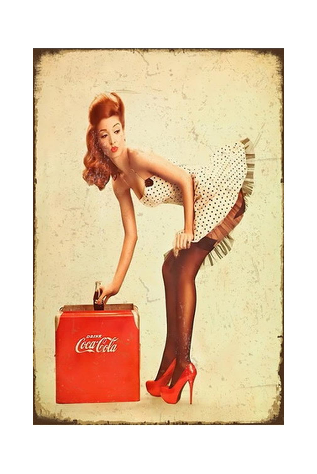 Coke Tin Sign Metal Poster Vintage Wall Decor, Coca Cola Hot Girl, for Pub Restaurants Cafe Club Plaque Man Cave Wall 8x12 Inch