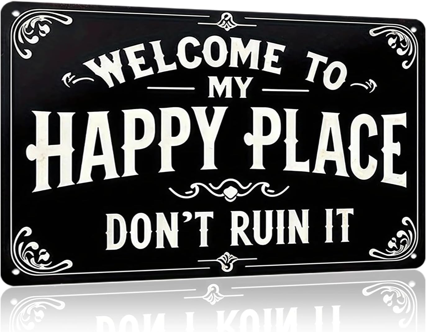 Funny Welcome To My Happy Place Metal Tin Sign, Vintage Rustic Wall Art Decor for Home Bedroom Porch Garden Farmhouse Decoration, 8 x 12 Inch