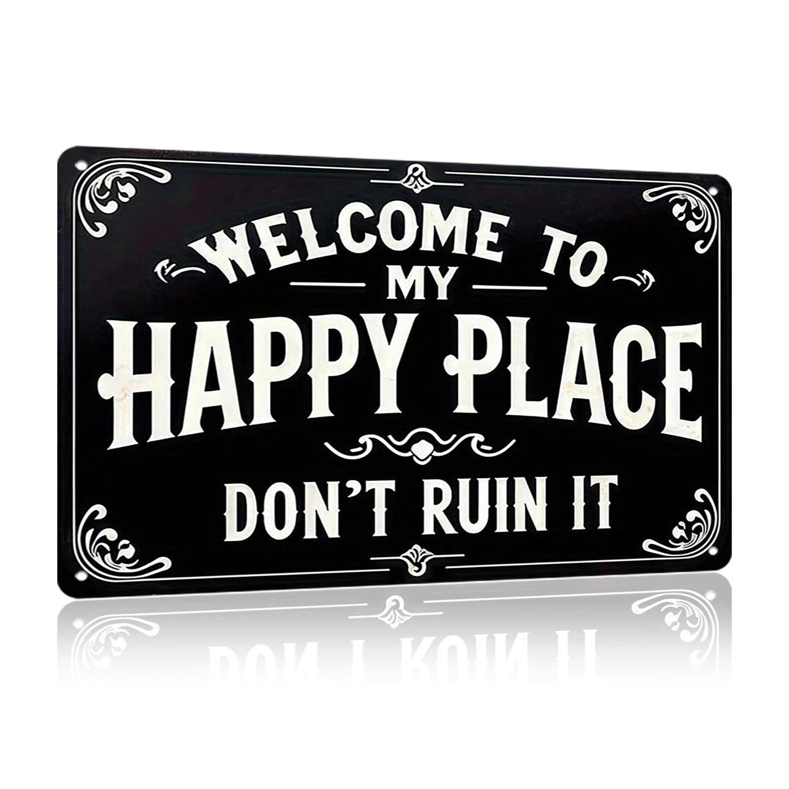 Funny Welcome To My Happy Place Metal Tin Sign, Vintage Rustic Wall Art Decor for Home Bedroom Porch Garden Farmhouse Decoration, 8 x 12 Inch