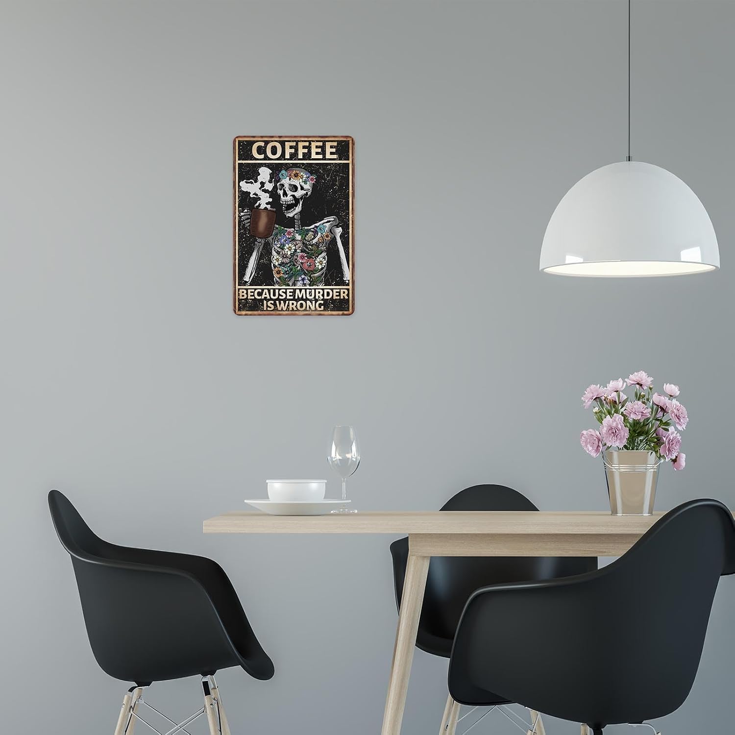 Sanwarm Metal Sign Coffee Skull Retro Flower Horror Vintage Tin Sign For Living Room Cafe Bar Club Office Home Wall Decor 12 X 8 Inch