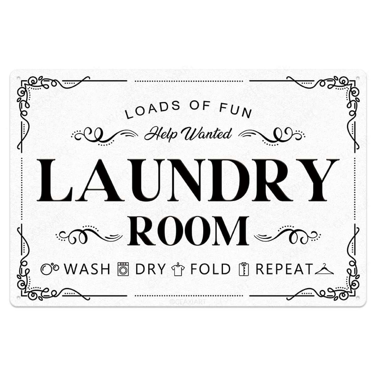 Laundry Room Tin Signs Loads of Fun Retro Laundry Metal Signs Wall Decor Laundry Rules Hanging Plaque Printed Accessories Decorations for Home (12 x 8 Inches, White)