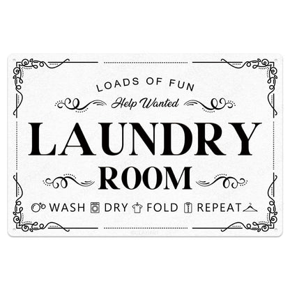 Laundry Room Tin Signs Loads of Fun Retro Laundry Metal Signs Wall Decor Laundry Rules Hanging Plaque Printed Accessories Decorations for Home (12 x 8 Inches, White)