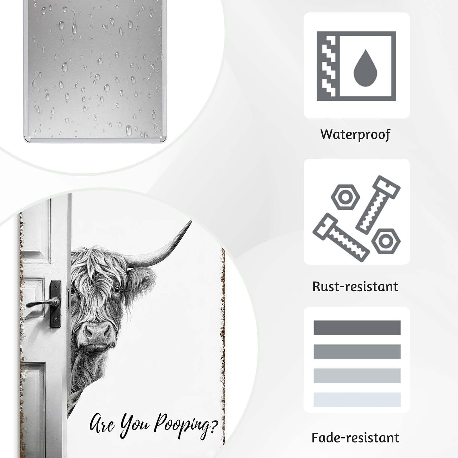 Funny Bathroom Wall Art Highland Cow Metal Signs - Vintage Metal Tin Sign Wall Art Decor, Are You Pooping Western Bathroom Decor for Cow Lovers,Restroom,12x8 inch