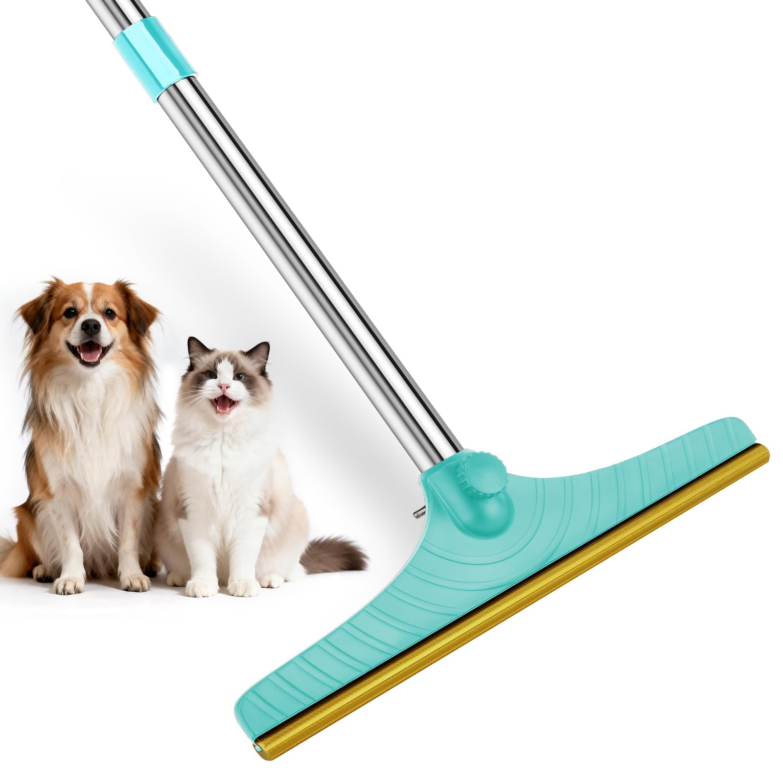 Carpet Rake for Pet Hair Removal - Reusable Pet Hair Remover, 60” Adjustable Long Handle Cat Dog Carpet Rake Scraper with Patented Design, Dog Hair Rake Brush for Rugs, Mats
