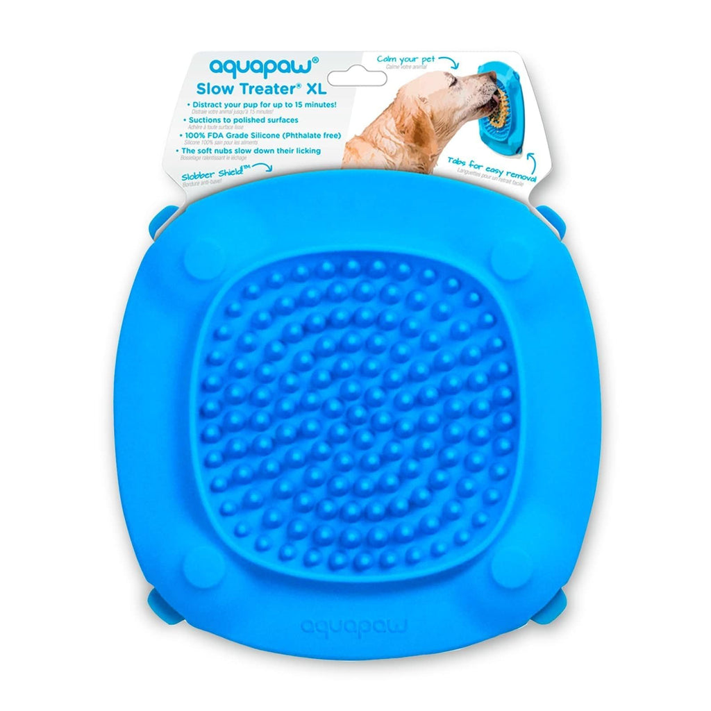 Aquapaw Dog Licking Mat - Suction Slow Feeder & Feeding Mat - Bath Toy Dispenser for Dog Bath Toys & Grooming Treats - Grooming Lick Pad for Peanut Butter Treat & Shower Snack Holder - Blue
