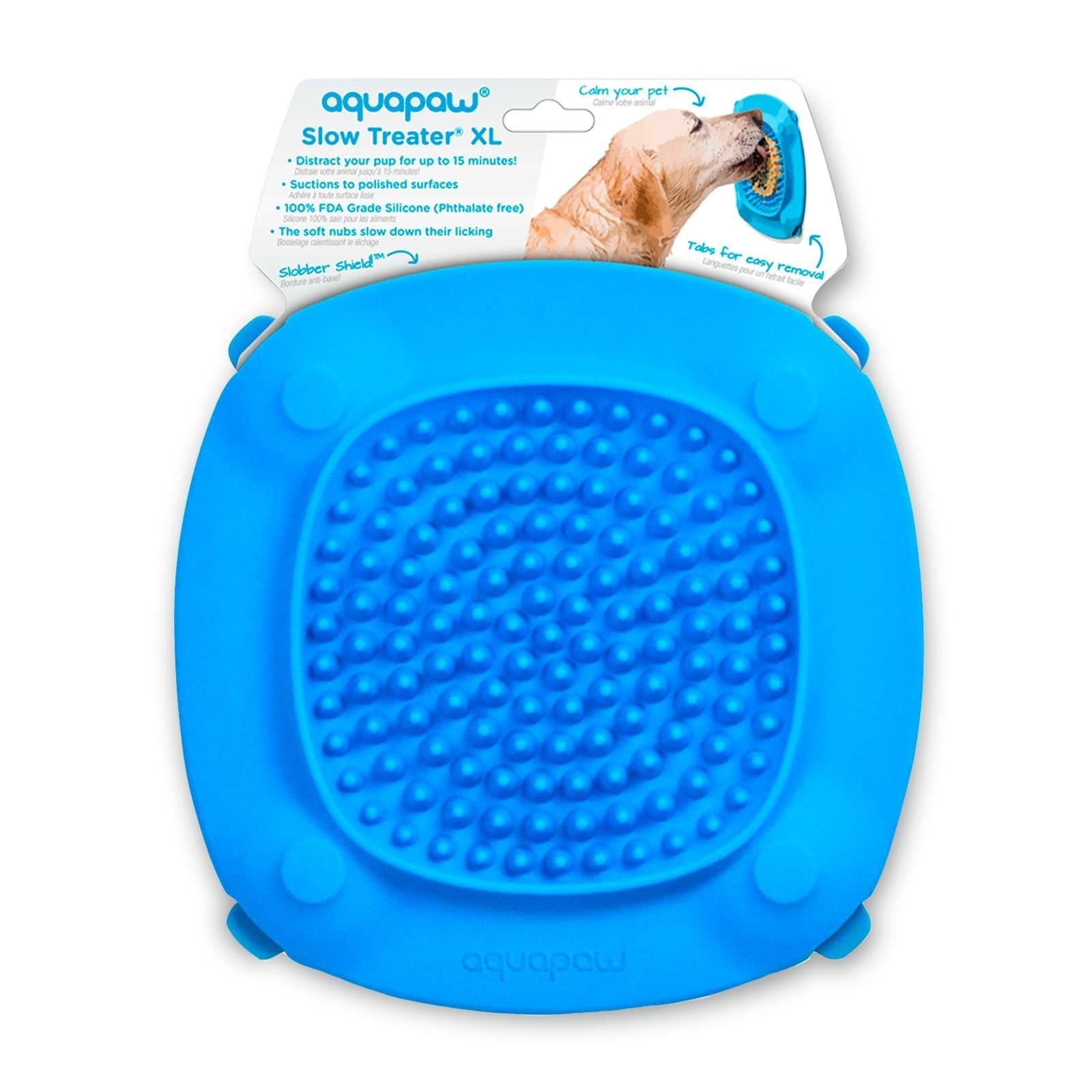 Aquapaw Dog Licking Mat - Suction Slow Feeder & Feeding Mat - Bath Toy Dispenser for Dog Bath Toys & Grooming Treats - Grooming Lick Pad for Peanut Butter Treat & Shower Snack Holder - Blue