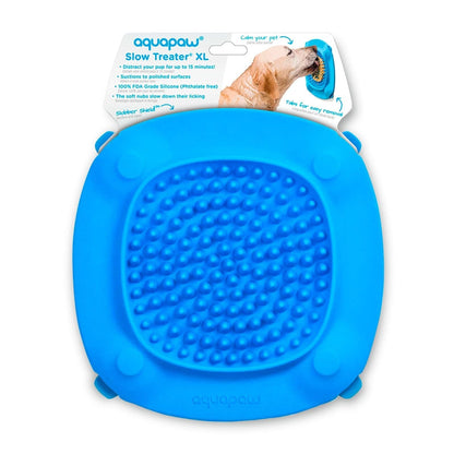 Aquapaw Dog Licking Mat - Suction Slow Feeder & Feeding Mat - Bath Toy Dispenser for Dog Bath Toys & Grooming Treats - Grooming Lick Pad for Peanut Butter Treat & Shower Snack Holder - Blue