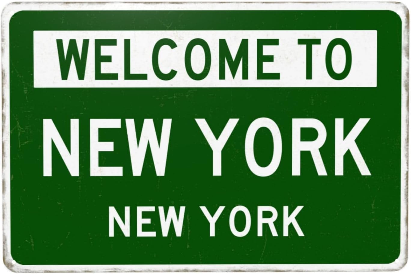 Vintage Metal Signs, Welcome to New York Retro Tin Sign, Home Bar Garage Man Cave Street Wall Decor Art, Present Gift for Friends, Housewarming 12 x 8 inch
