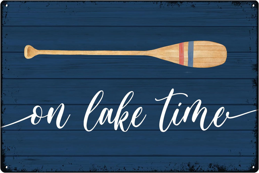 Znzd On Lake Time Metal Signs, Lake House Decor, Lake Decor for Home, Lake Life Decor, Lake Paddle Metal Tin Sign, Lake House Gifts, Lake Life Gifts, Lake Wall Decor, Cabin Decor, 12x8 Inch