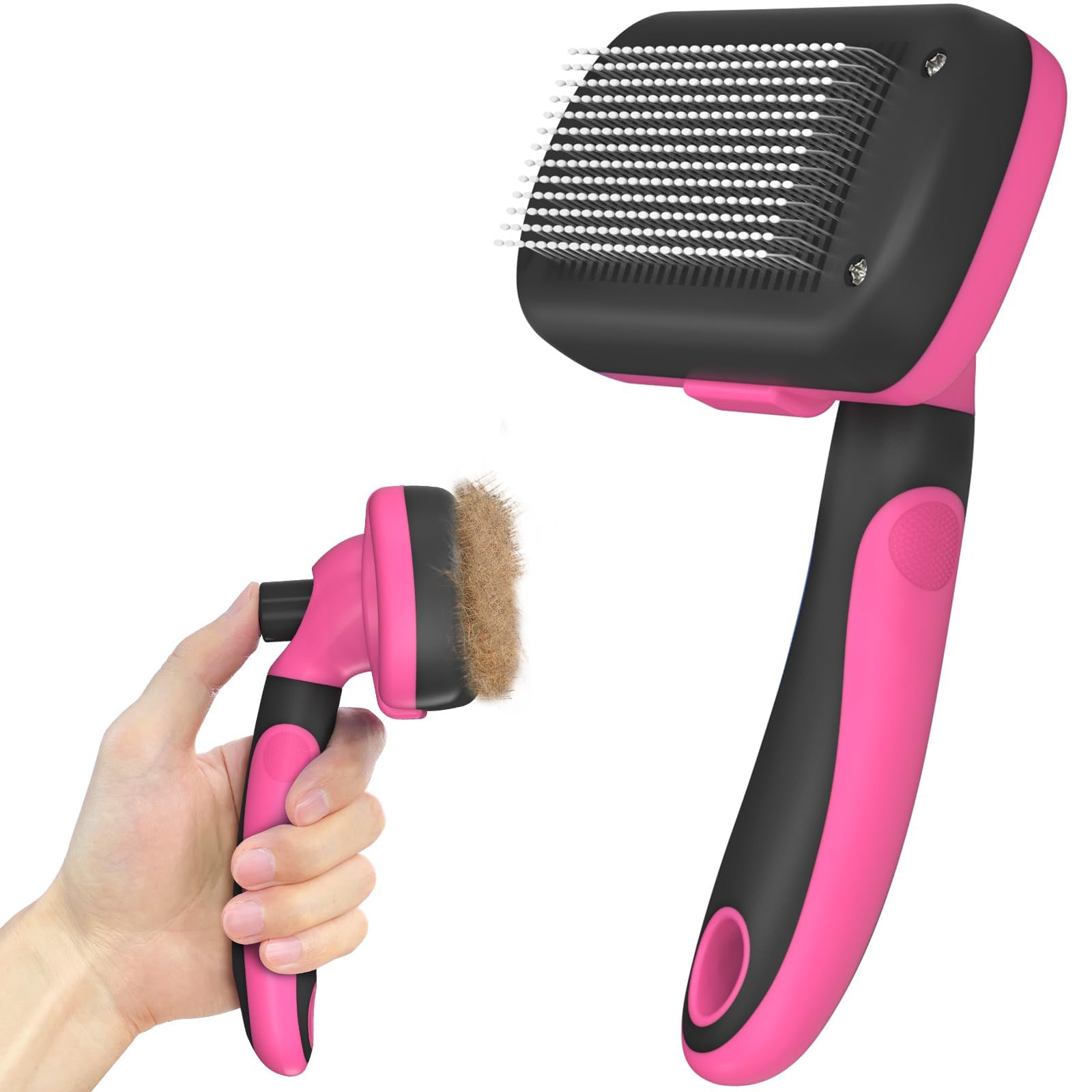 Dipoo Self Cleaning Cat & Dog Grooming Brush - Skin Friendly Deshedding Hair Brush for Haired Dogs & Puppies, Purple