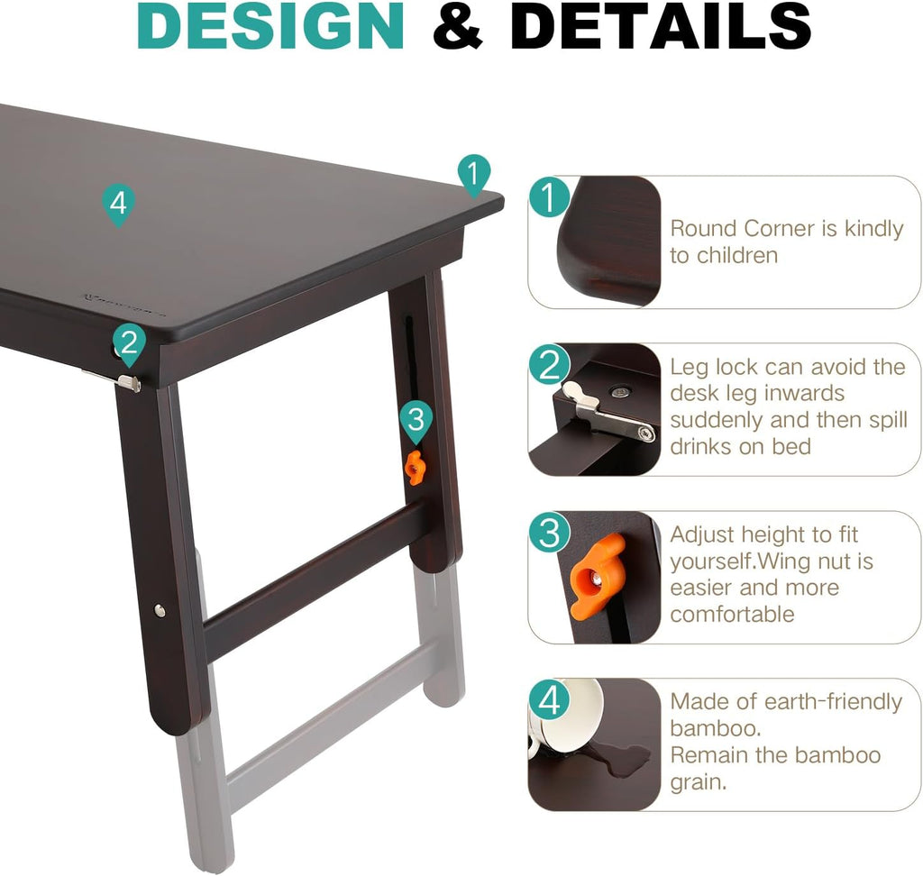 Nnewvante Large Size Floor Desk, Folding Low Coffee Table, No Assembly Required, Adjustable Floor Table for Breakfast Gaming Writing 33.5"x17.7" Black Walnut