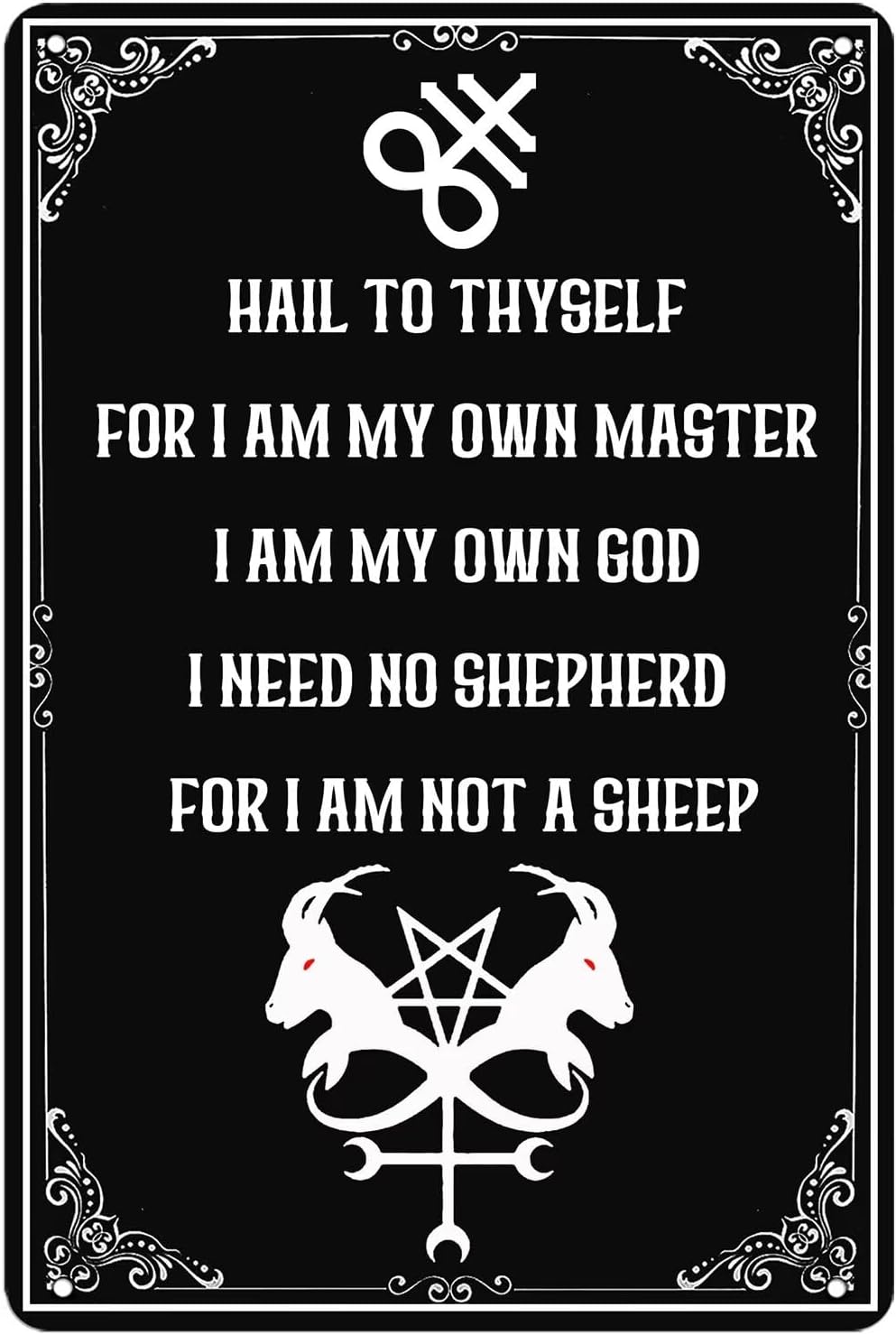 Generic Black Gothic Style Metal Tin Sign Hail To Thyself For I Am My Own Master Metal Sign Witch Room Decor For Home Bedroom Man Cave Cafe Bar 8x12 Inch