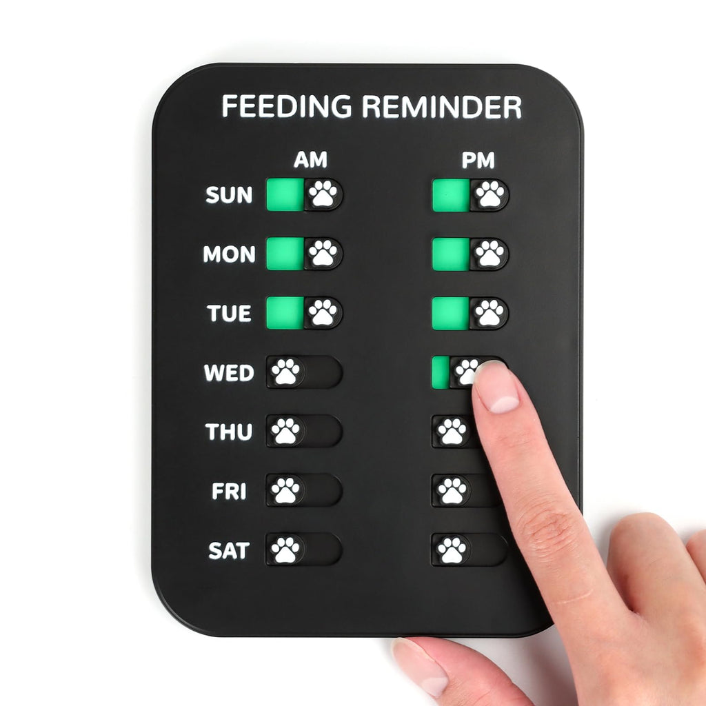 YAUYIK Dog Feeding Reminder, Magnetic OR Double Sided Adhesive Application, AM/PM Daily Chart Signs, Helps You Track Pets Feeding & Medication, Easy to Use on Fridge, Wall, Food Storage Bin (Silver)