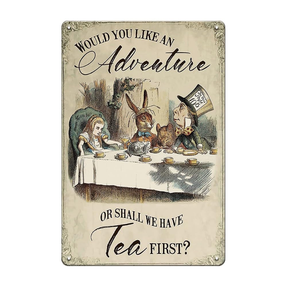 Alice in Wonderland Gifts Decorations Metal Tin Signs-People Who Don't Think - 12x8 inches Vintage Retro Room Decor Metal Poster Tea Party Decor, Gifts for Girls for kitchen Bedroom