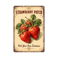 Strawberry Patch Tin Sign - Metal 12x8 Inch Farmhouse Rustic Wall Art for Kitchen, Garden, Fruit Stand, Gift for Strawberry Lovers