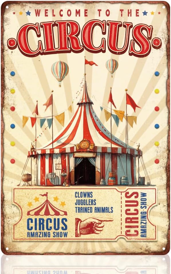 Circus Welcome Sign Circus Amazing Show Decorative Wall Art Decor Vintage Metal Tin Sign Poster for Wall Decoration Gift 8 x 12 Inch
