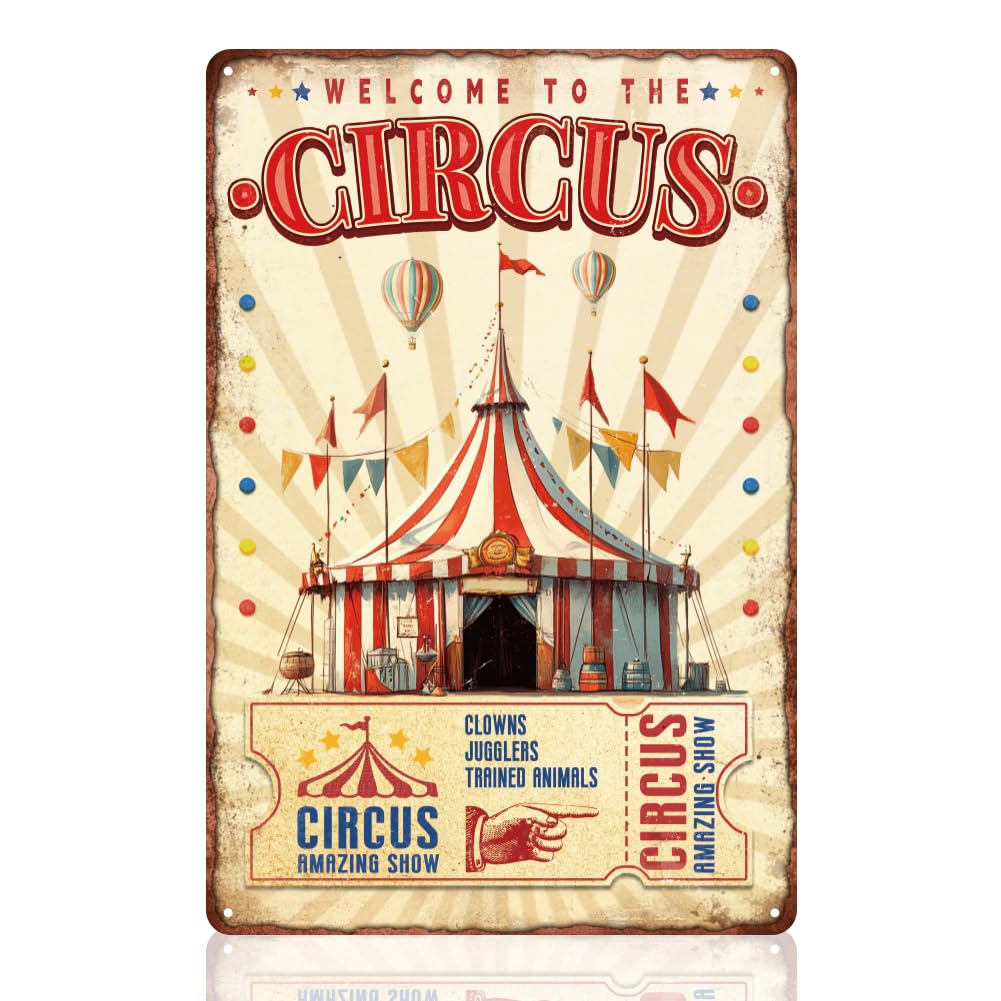 Circus Welcome Sign Circus Amazing Show Decorative Wall Art Decor Vintage Metal Tin Sign Poster for Wall Decoration Gift 8 x 12 Inch
