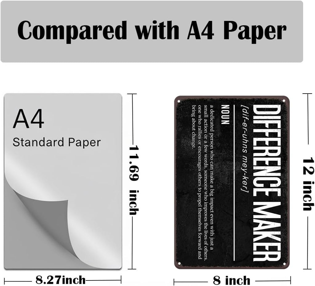 Difference Maker Metal Sign – 8x12 Inch Inspirational Wall Decor for Office & Classroom, Motivational Quote Tin Sign Appreciation Gift for Teacher, Coach, Manager