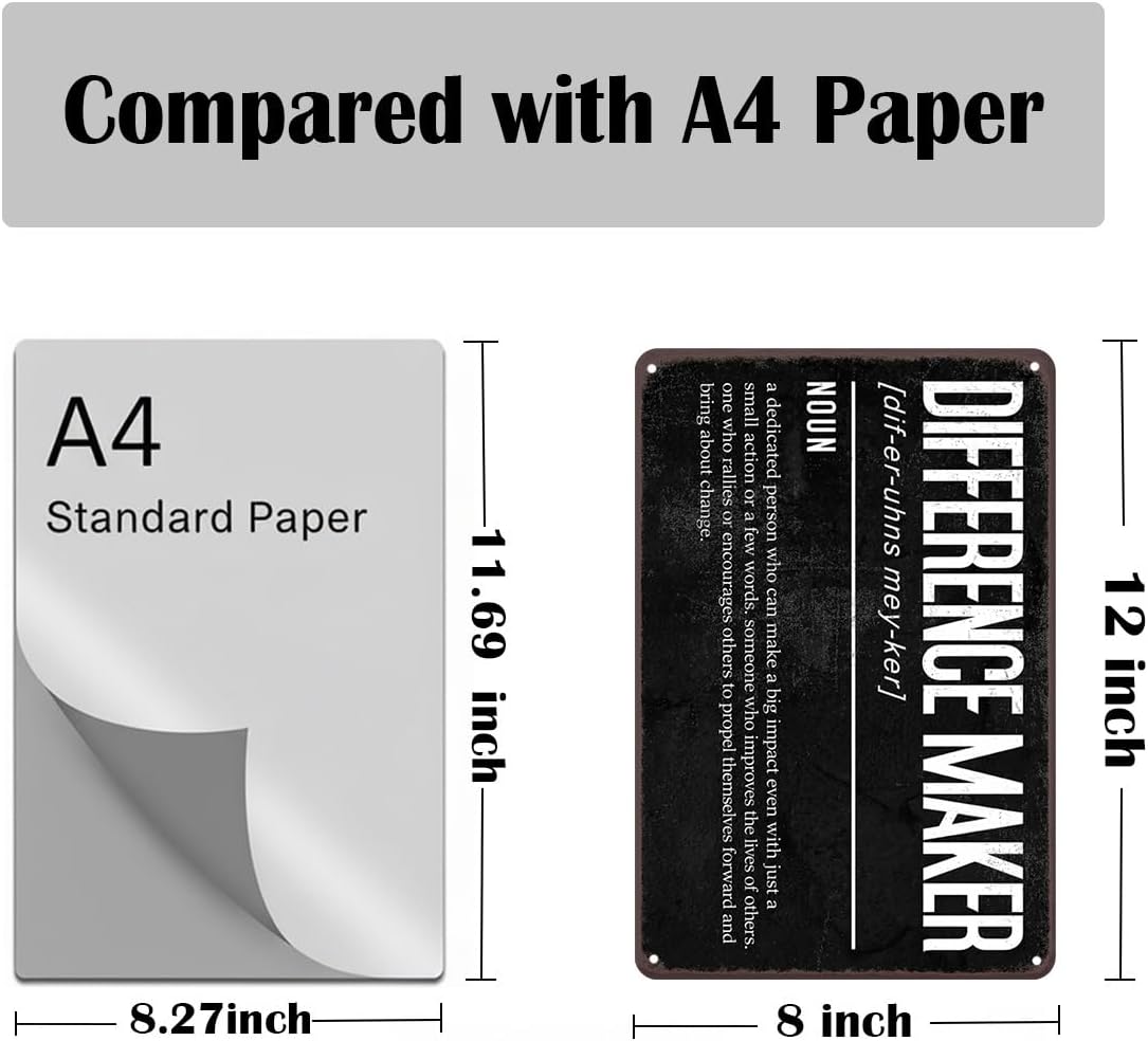 Difference Maker Metal Sign – 8x12 Inch Inspirational Wall Decor for Office & Classroom, Motivational Quote Tin Sign Appreciation Gift for Teacher, Coach, Manager