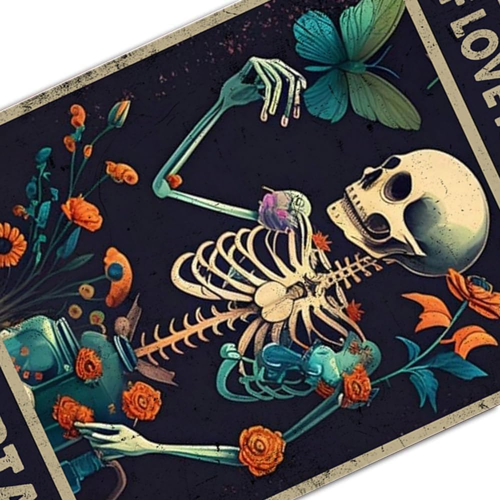 Retro Metal Tin Sign Earthy Room Decor Self Love Isn't Selfish It's Important Signs Skull Wall Art Decor Skeleton Poster Grunge Bedroom sign Vintage Aesthetic Decor Mental Health Decoration 8x12 Inch