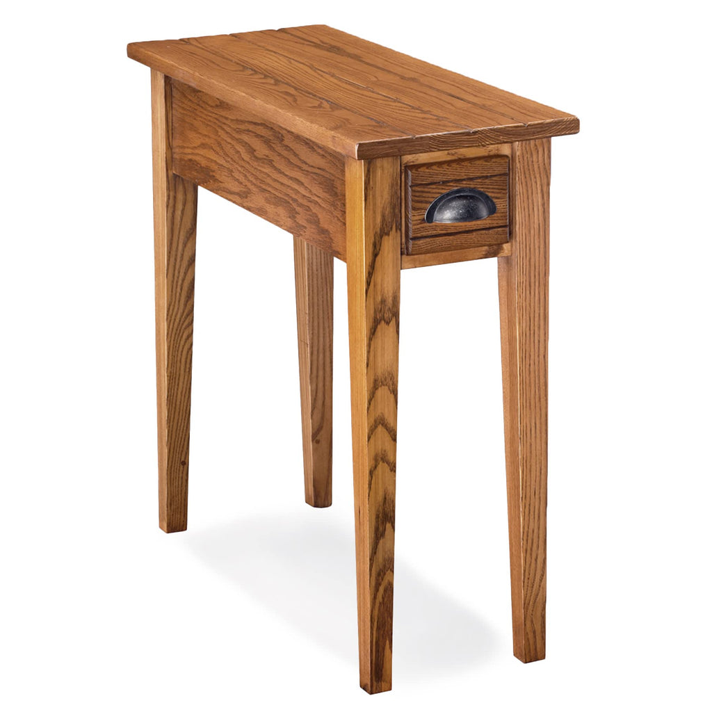 Leick Home Mission End Table, Solid Wood, 1 Storage Drawer, Bottom Display Shelf, Narrow, Slatted Sides, Easy-Assembly, Medium Oak, 22.5 in L x 12 in W x 24 in H, 8202