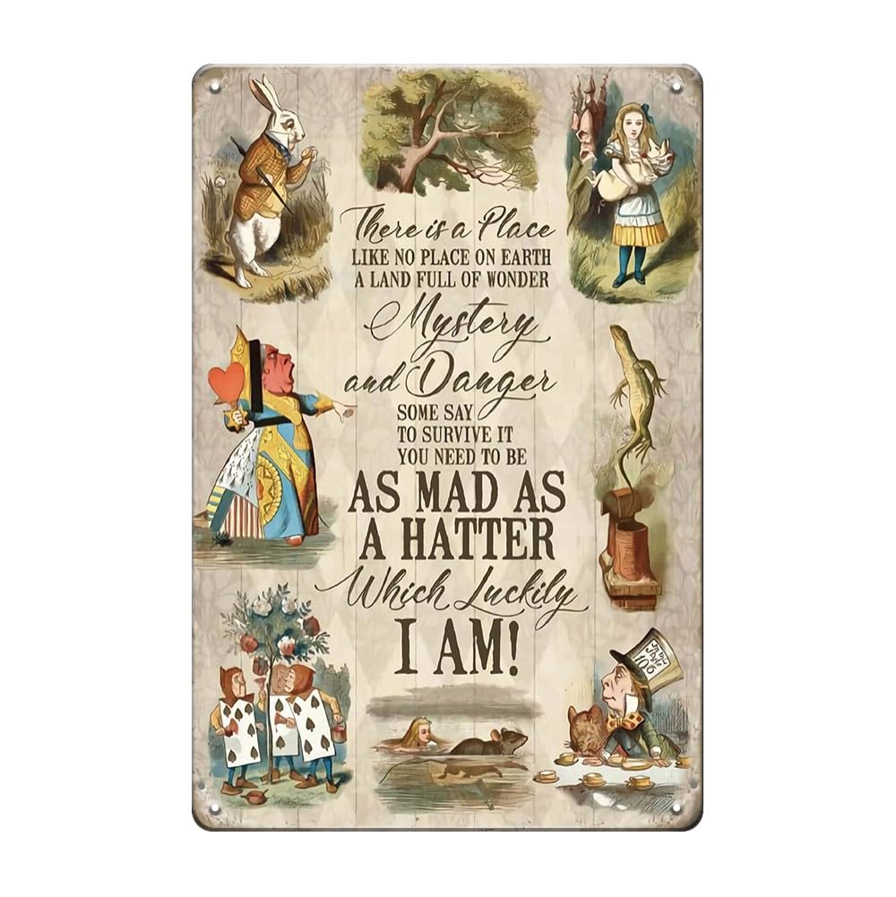 Alice in Wonderland Gifts Decorations Metal Tin Signs-People Who Don't Think - 12x8 inches Vintage Retro Room Decor Metal Poster Tea Party Decor, Gifts for Girls for kitchen Bedroom