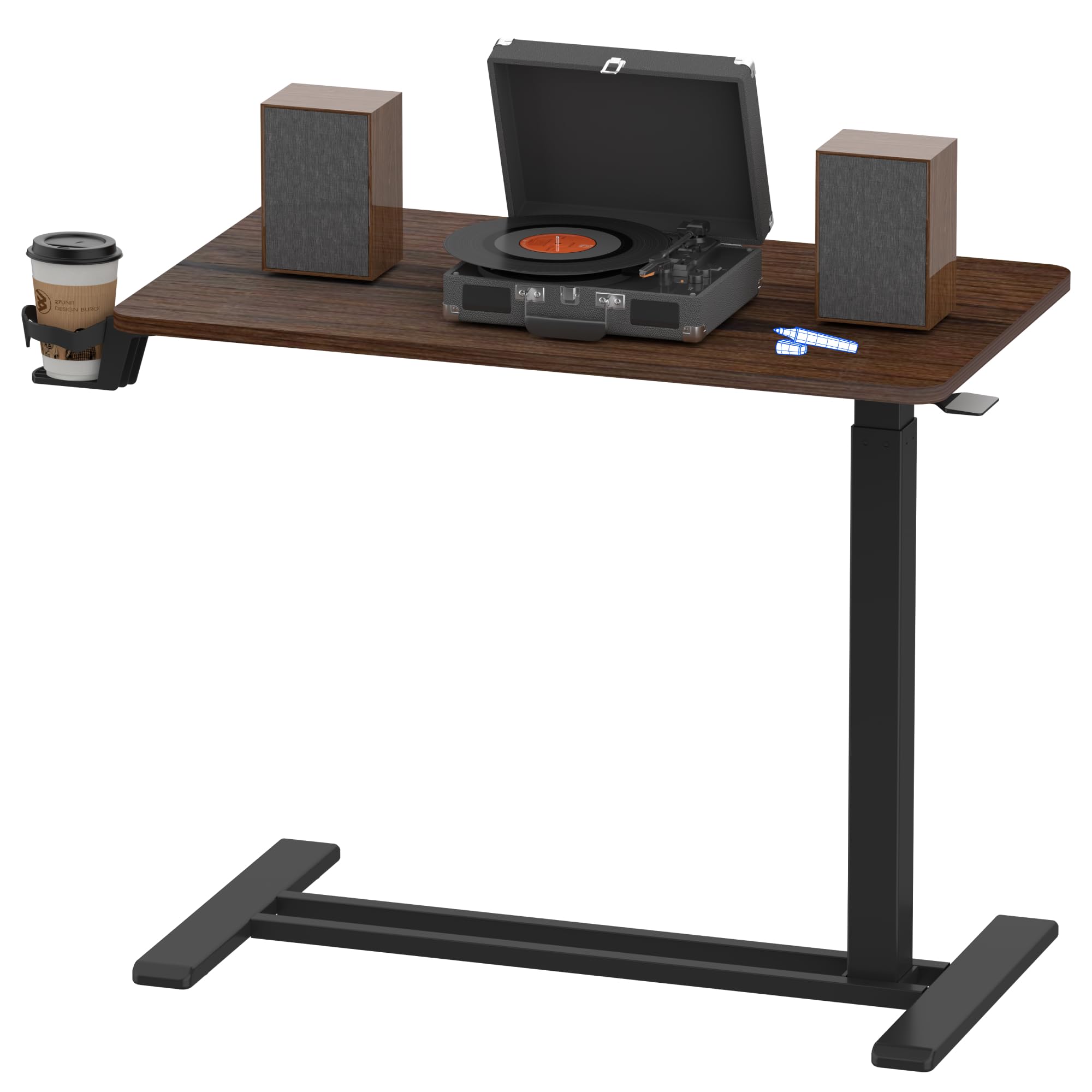 FLEXISPOT H7 Adjustable Overbed Bedside Table with Wheels Pneumatic Mobile Standing Laptop Desk Rolling Computer Cart Movable Overbed Table Hospital Home Use (31.5" W x 17.7" D, White Maple Large)