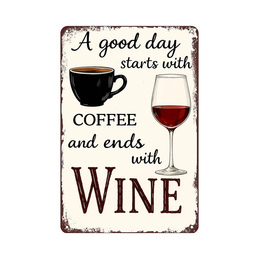 Coffee Bar Tin Sign - Tin Metal 12x8 Inch Vintage Red Retro Kitchen Café Wall Art for Home Bar, Dining Room, Bistro, Gift for Drink Lovers
