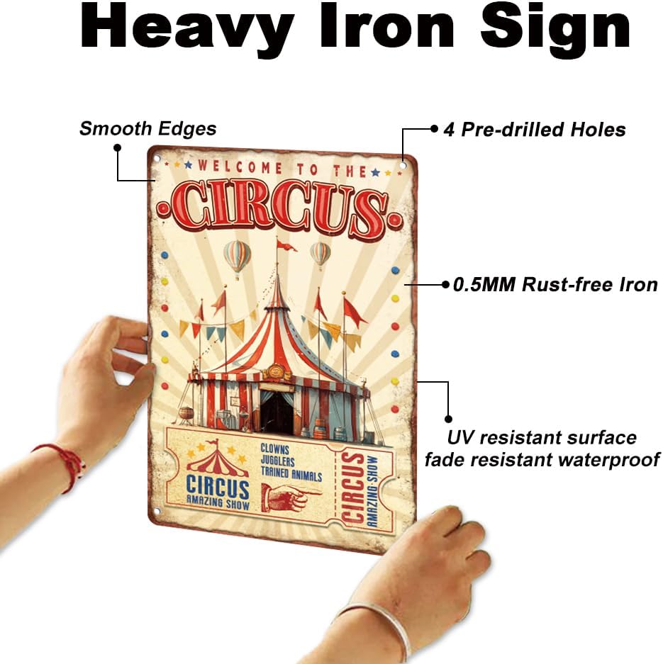 Circus Welcome Sign Circus Amazing Show Decorative Wall Art Decor Vintage Metal Tin Sign Poster for Wall Decoration Gift 8 x 12 Inch