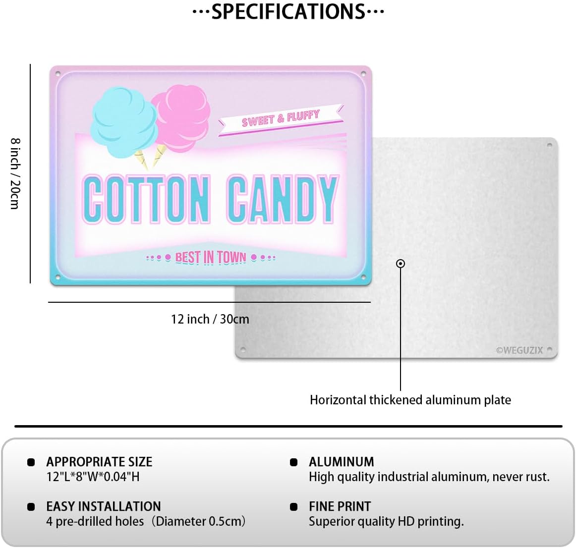Funny Cotton Candy Metal Sign Retro Food Snacks Tin Signs Wall Art Poster Wall Decor for Home Bar Kitchen Coffee Corner Playroom Cinema Cafe Restaurant 12x8 Inch Aluminium Hanging Plaque