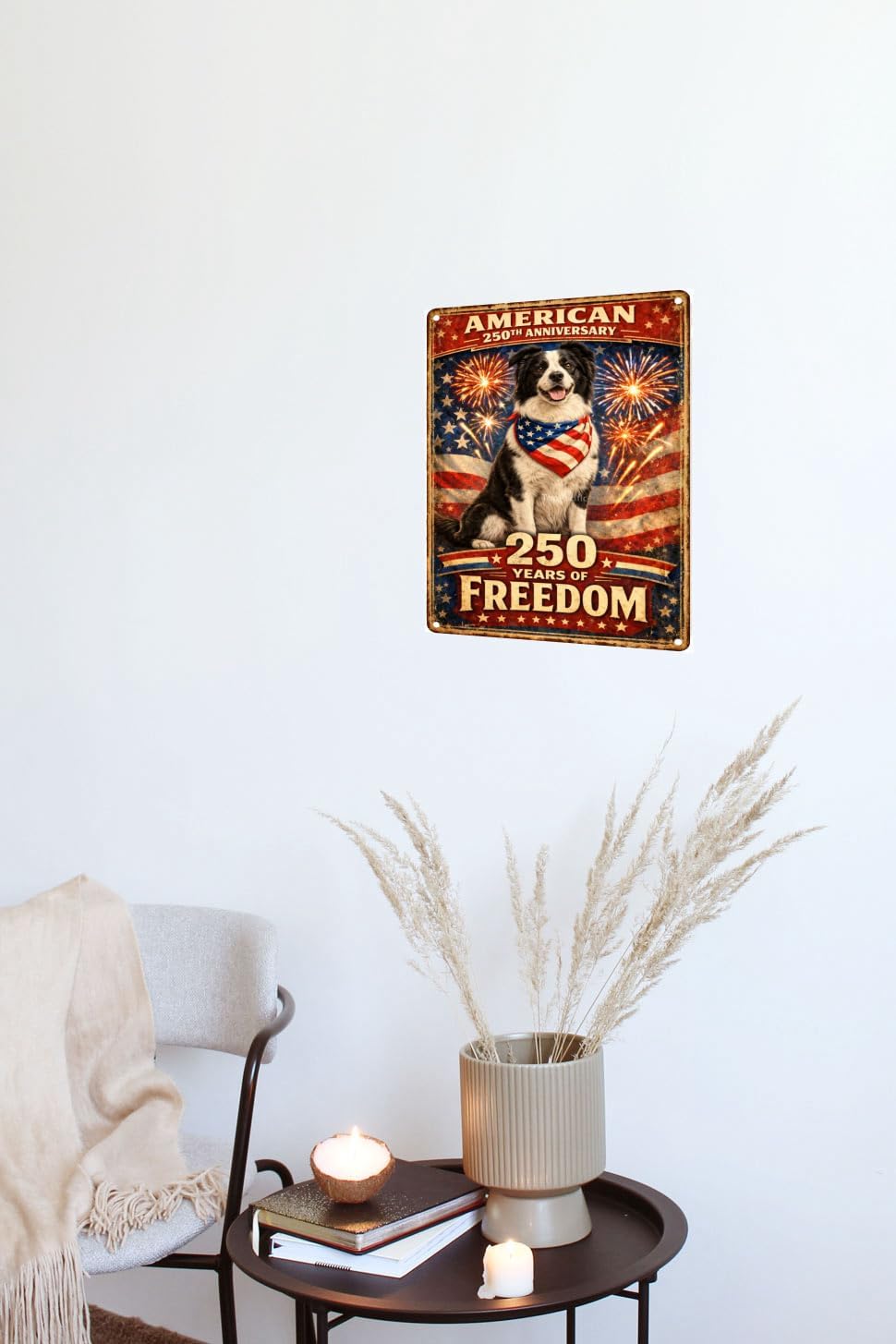 American 250th Anniversary Border Collie Funny Tin Sign 12x8 Inch Independence Day Vintage Metal Wall Art Retro Humor for Kitchen Bedroom Room Home Gift Decoration(59342)