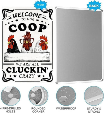 Funny Chicken Sign – Retro Tin Sign for Coop, Farmhouse, or Kitchen Wall, Cute Farm Animal Decor for Chicken Lovers, 12x8 Inch