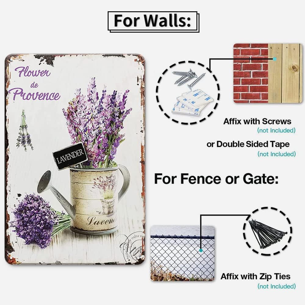 YOYI ART Lavender Decor Tin Sign - French Country Vintage Shabby Chic Signs for Room, Bathroom, Garden, Yard Wall Decor Art Accessories, Gifts for Women and Flower Lover, 8 x 12 inch
