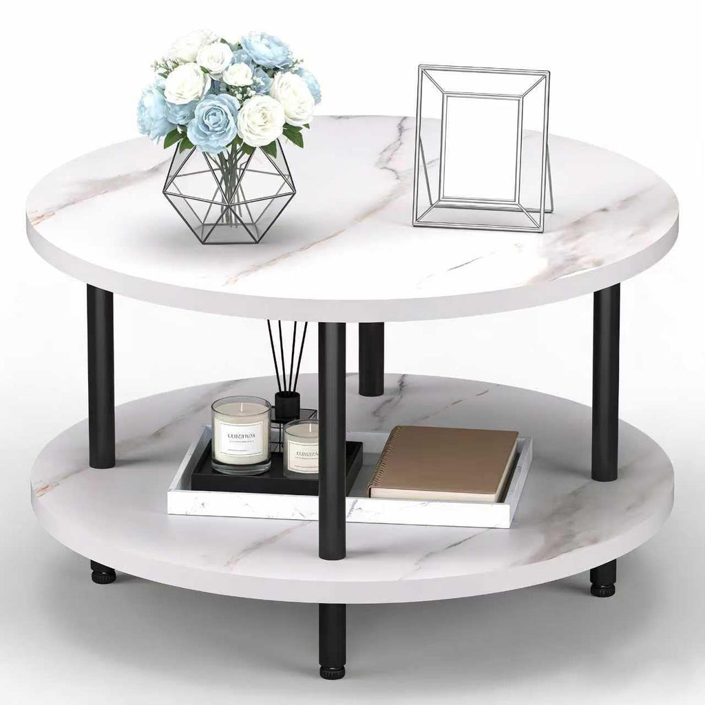 FAMIDGE Coffee Table, 23.6" Coffee Tables for Living Room, Round Coffee Table with Metal Frame, Floor Table for Sitting on The Floor, Home, Office, Black