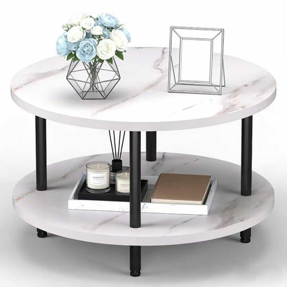 FAMIDGE Coffee Table, 23.6" Coffee Tables for Living Room, Round Coffee Table with Metal Frame, Floor Table for Sitting on The Floor, Home, Office, Black