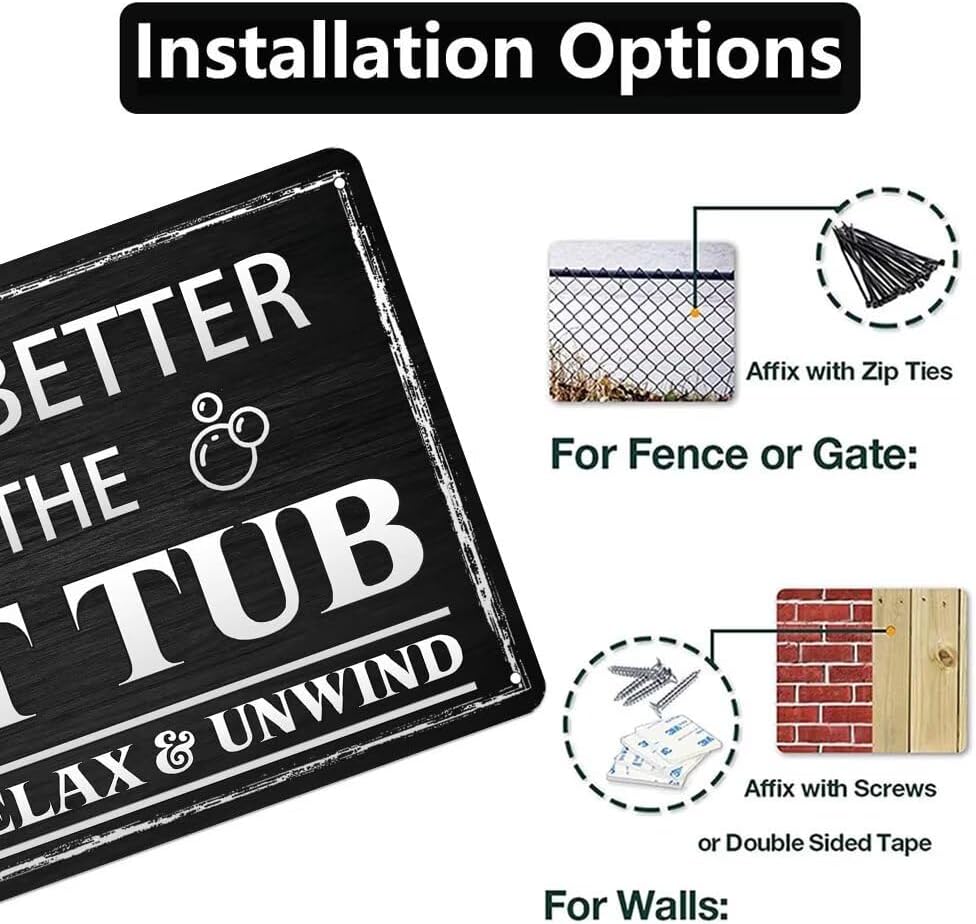 Generic Life Is Better In The Hot Tub Metal Tin Vintage Look Wall Art Sign for Home Bathroom Farmhouse Garden Garage Inspirational Quotes Wall Decor 8x12 Inch