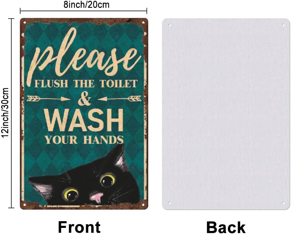 SUPERDANT Cat Toilet Metal Tin Sign Flush the Toilet Metal Signs Wash Your Hand Bathroom Plaque Iron Wall Art Poster Old Fashion Aluminum Sign for Home Bathroom Toilet Decor