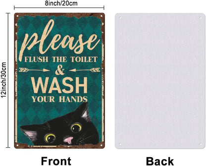 SUPERDANT Cat Toilet Metal Tin Sign Flush the Toilet Metal Signs Wash Your Hand Bathroom Plaque Iron Wall Art Poster Old Fashion Aluminum Sign for Home Bathroom Toilet Decor