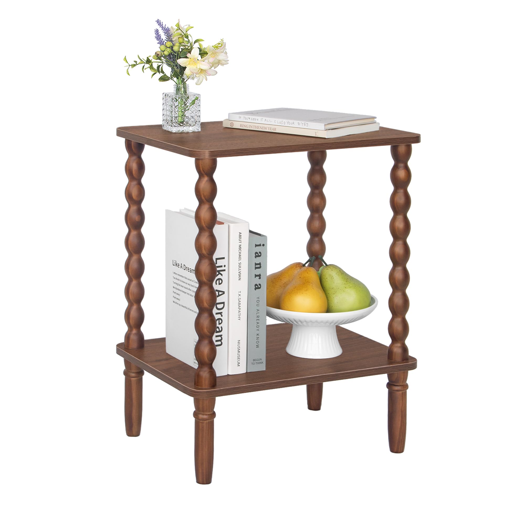 Fultyle Side Table, Small End Table with Storage Shelf, 2-Tier Small Coffee Tables Living Room for Bedroom, Narrow Spaces (Rustic Brown)